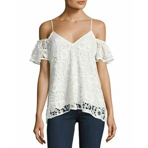 LIKELY for REVOLVE | sz S Women's White V-Neck Crochet Lace Cold Shoulder Blouse
